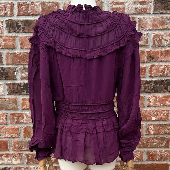 SOLD ELSEWHERE NWT FARM Rio burgundy/purple ruffled long sleeve gathered blouse - Picture 5 of 13